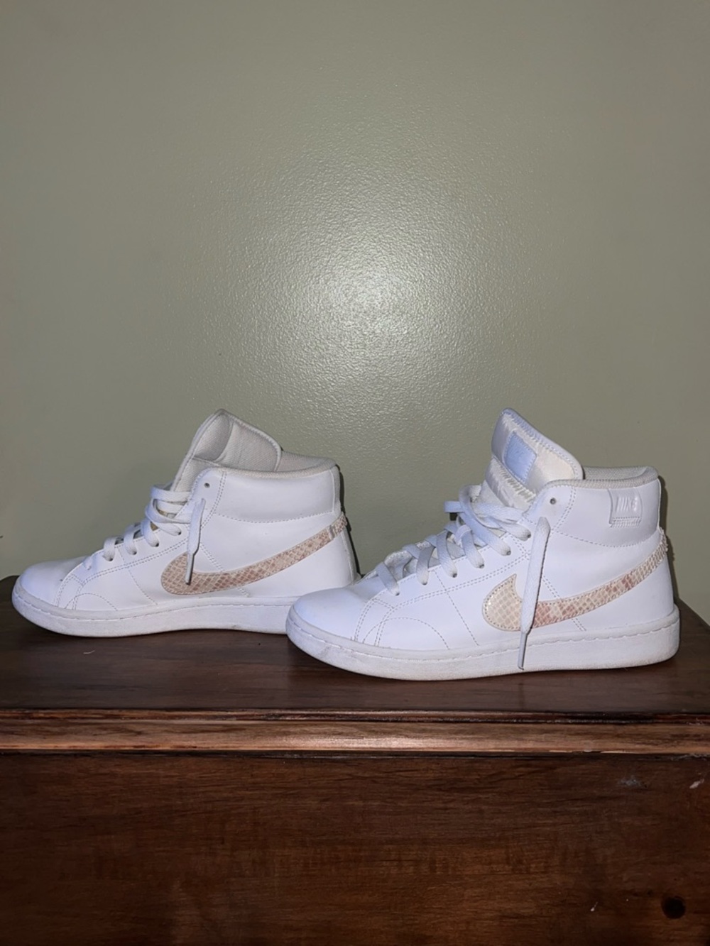 Nike Women's White High-Top Sneakers with Tan Swoosh